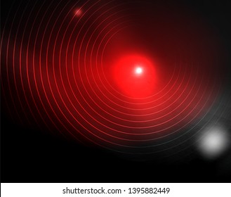 Dark space with neon color glowing lights abstract background. Vector techno circles template