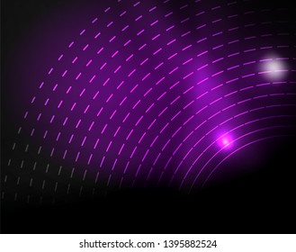 Dark space with neon color glowing lights abstract background. Vector techno circles template