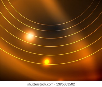 Dark space with neon color glowing lights abstract background. Vector techno circles template