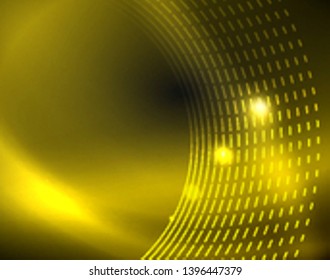 Dark space with neon color glowing lights abstract background. Vector techno circles template
