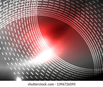 Dark space with neon color glowing lights abstract background. Vector techno circles template