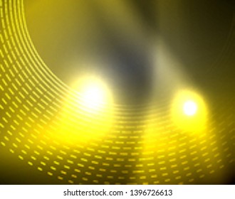 Dark space with neon color glowing lights abstract background. Vector techno circles template