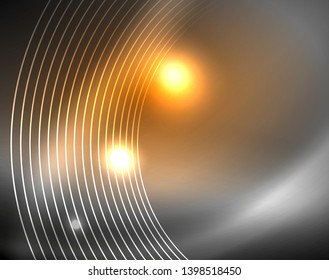 Dark space with neon color glowing lights abstract background. Vector techno circles template
