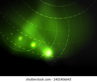 Dark space with neon color glowing lights abstract background. Vector techno circles template