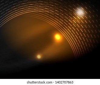 Dark space with neon color glowing lights abstract background. Vector techno circles template