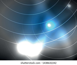 Dark space with neon color glowing lights abstract background. Vector techno circles template