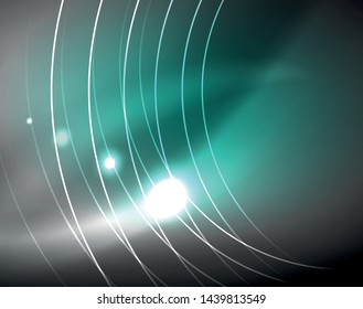 Dark space with neon color glowing lights abstract background. Vector techno circles template