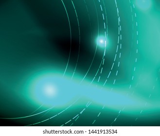 Dark space with neon color glowing lights abstract background. Vector techno circles template