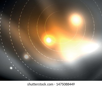 Dark space with neon color glowing lights abstract background. Vector techno circles template