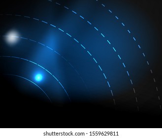 Dark space with neon color glowing lights abstract background. Vector techno circles template