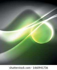 Dark space with shiny neon light motion waves. Abstract concept graphic element. Vector neon background. Technology background. Black background.