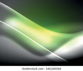 Dark space with shiny neon light motion waves. Abstract concept graphic element. Vector neon background. Technology background. Black background.