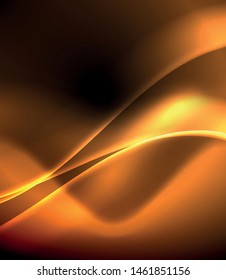 Dark space with shiny neon light motion waves. Abstract concept graphic element. Vector neon background. Technology background. Black background.