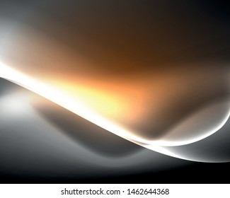 Dark space with shiny neon light motion waves. Abstract concept graphic element. Vector neon background. Technology background. Black background.