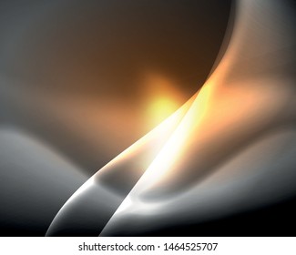 Dark space with shiny neon light motion waves. Abstract concept graphic element. Vector neon background. Technology background. Black background.