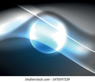 Dark space with shiny neon light motion waves. Abstract concept graphic element. Vector neon background. Technology background. Black background.