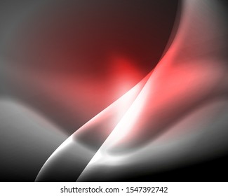 Dark space with shiny neon light motion waves. Abstract concept graphic element. Vector neon background. Technology background. Black background.
