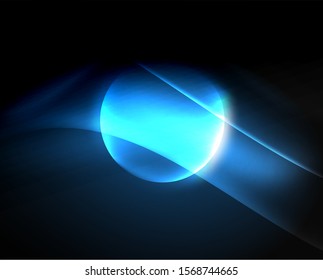 Dark space with shiny neon light motion waves. Abstract concept graphic element. Vector neon background. Technology background. Black background.