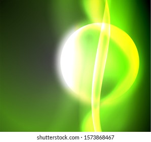 Dark space with shiny neon light motion waves. Abstract concept graphic element. Vector neon background. Technology background. Black background.