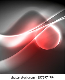 Espacio oscuro con brillantes olas de movimiento neón. Resumen del elemento gráfico de concepto. Fondo de neón vectorial. Antecedentes tecnológicos. Fondo negro.