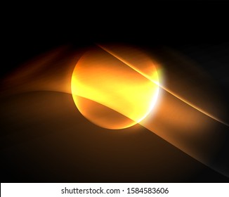 Dark space with shiny neon light motion waves. Abstract concept graphic element. Vector neon background. Technology background. Black background.