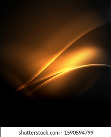 Dark space with shiny neon light motion waves. Abstract concept graphic element. Vector neon background. Technology background. Black background.