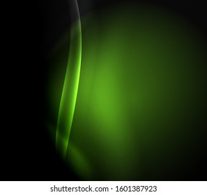 Espacio oscuro con brillantes olas de movimiento neón. Resumen del elemento gráfico de concepto. Fondo de neón vectorial. Antecedentes tecnológicos. Fondo negro.