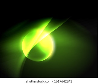 Dark space with shiny neon light motion waves. Abstract concept graphic element. Vector neon background. Technology background. Black background.