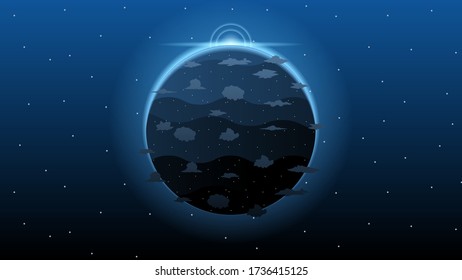 Dark Space Universe Background With Glow Vector Planet Cosmos Stars