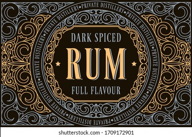 Dark spiced rum - ornate vintage decorative label