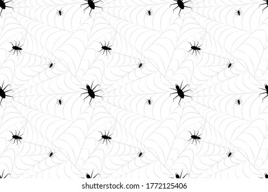 Dark spider web on light background seamless pattern. Vector cobweb halloween hand drawn illustration for fabric, textile, wallpaper, wrapping paper  