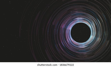 Dark Spiral Black Hole on Galaxy Background. Planet and physics design concept, vector illustration.