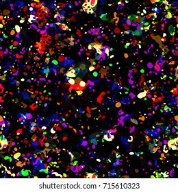 Dark splatter texture with light elements. Colorful seamless pattern. Abstract vector background for web page, banners, fabric, home decor, wrapping