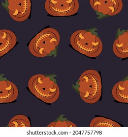 Dark and spoky halloween pattern with pumpkin. Seamless pattern. Halloween background