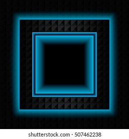 Dark square frame with neon glow.
