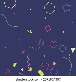 Dark Square Hearts Orange Oval Circle Bright Simple Hipster Art. Multicolor Wave Green Polygonal Pink Yellow Zigzag Design Pic. Colorful Rectangle Red Stars Simple Pastel Geometrical Design.