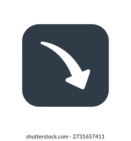 Dunkles quadratisches Symbol mit weißem gebogenem Pfeil. Bewegungsanzeiger für Web-Apps. Navigationssymbol für die Benutzererfahrung.