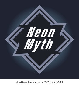 Dunkles Quadrat mit hellen geschichteten Diamantrahmen, die die Wörter Neon Myth in Fettdruck hervorheben