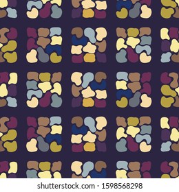 Dark square mosaic effect vector texture. Masculine geometric seamless melange pattern. Hand drawn variegated irregular pebbles background. Textured classic purple brown hipster allover print swatch.