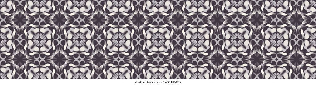 Dark square mosaic effect vector border texture. Geometric diamond grid seamless banner pattern. Hand drawn criss cross background. Textured charcoal black white trellis ribbon trim.