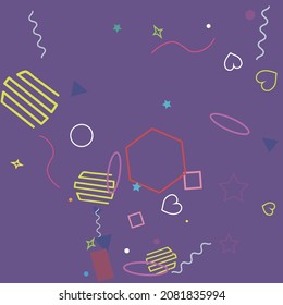 Dark Square Pink Yellow Pastel Purple Geometry Illustration. Oval Bright Zigzag Orange Multicolor Colorful Violet Background. Blue Green Circle Simple Hearts Lime Wave Simple Hipster Art.