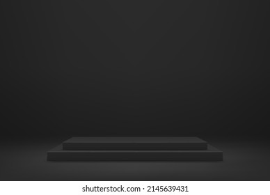Podio cuadrado oscuro para presentaciones sobre un fondo oscuro abstracto