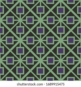Dark squares on green  background. Seamless textile design.