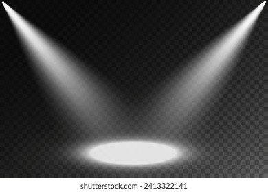 Escenario oscuro sobre fondo transparente, luz de neón desde el foco, escenario oscuro vacío y sala de estudio con rayos de luz.  Para demostraciones de productos.