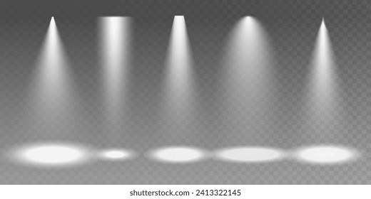 Dark stage on transparent background, neon light from spotlight, empty dark stage and studio room with rays of light.  For product demonstrations.