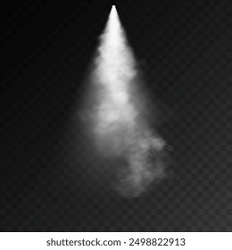 Dark stage on transparent background, white light from spotlight, empty dark stage and studio room with floating smoke. For product demonstrations.	