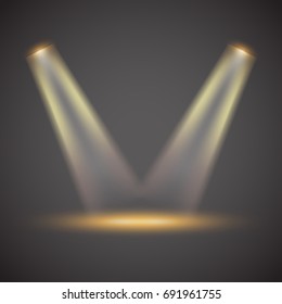 Dark stage with projectors. light effect vector illustration