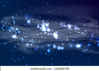 Dark star space bokeh light background. Abstract glow color shiny glitter backdrop. Blurred magic night effect vector festive decoration illustration.