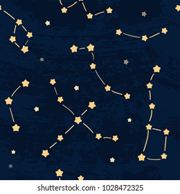 Dark starry night sky seamless pattern.