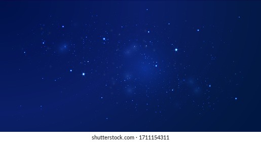 El cielo estrellado oscuro. Fondo astronómico con nebulosa, polvo lechoso y polvo brillante. Vector.